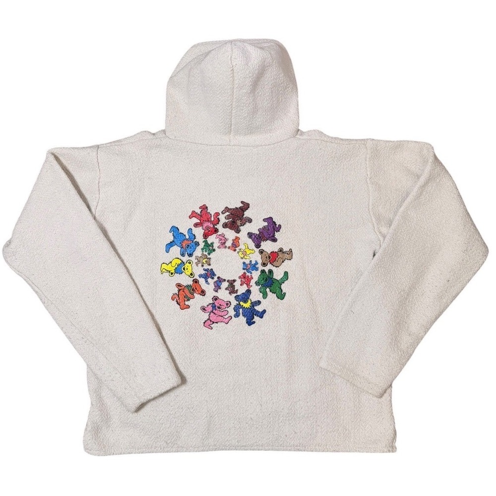 Grateful Dead Dancing Bears Baja Hoodie Off White Knit Pullover 2015 L